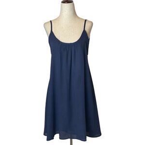 Donna Mizani Navy Blue Crepe Sleeveless Scoop Neckline‎ A Line Low Back Dress S